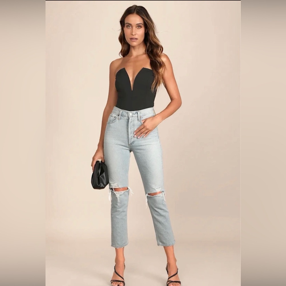 NWOT LULUS Black Strapless Bodysuit